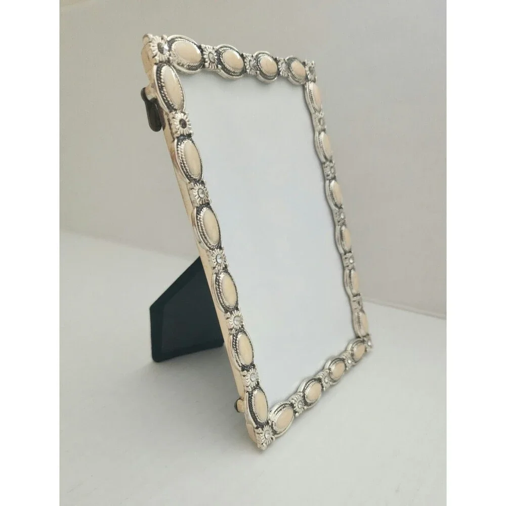 LNT Home Picture Frame Back Stand Silver Tone Ivory Rhinestones